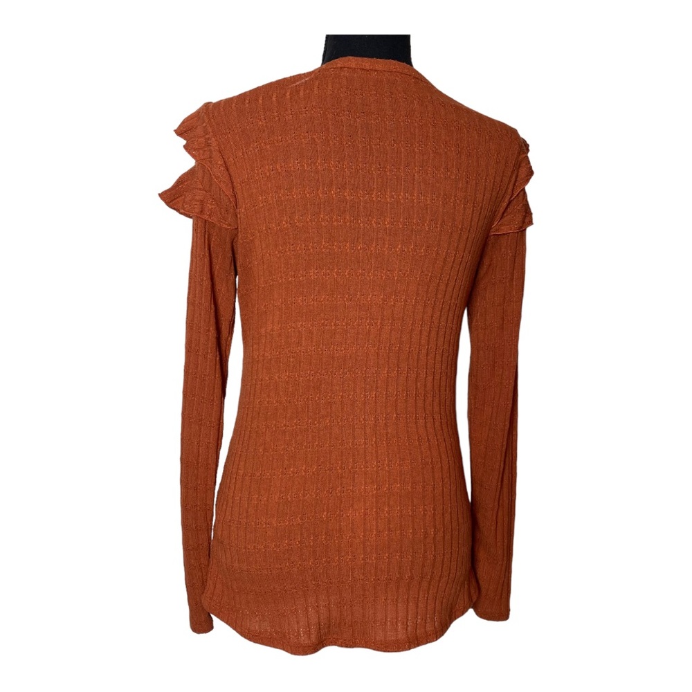 Ces Femme Ruffle Shoulder Ribbed Top - Size Medium, Rust - Picture 4 of 10